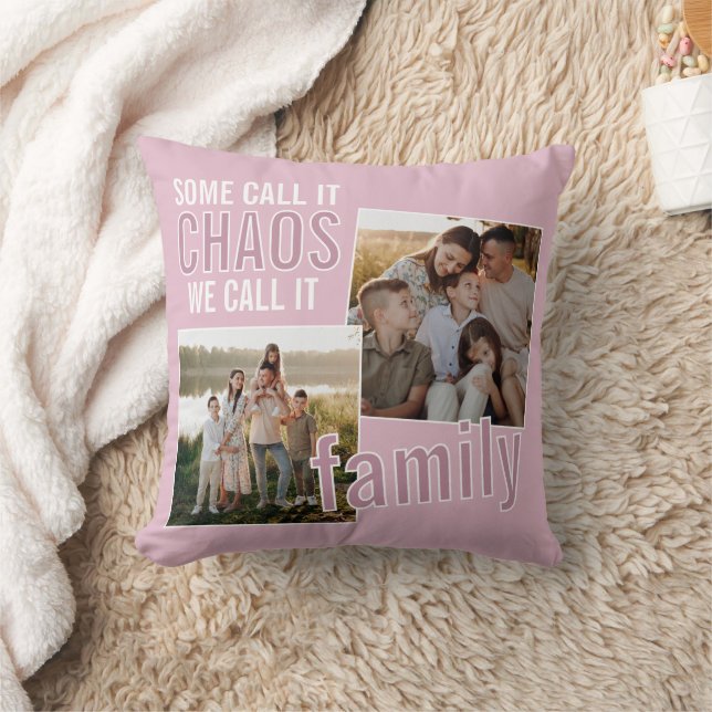Custom Fun Family Pictures On Pastel Mauve Pink Throw Pillow (Blanket)