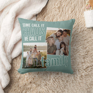 Custom Fun Family Pictures On Teal Blue Green Throw Pillow