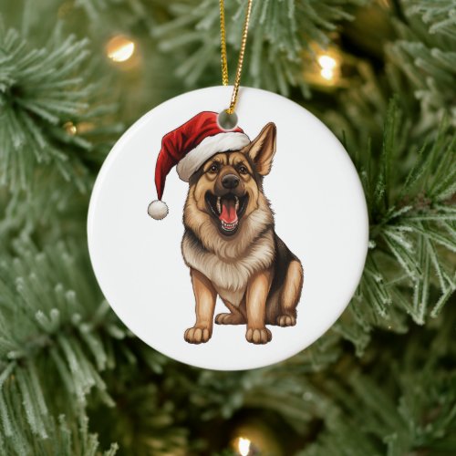 Custom Fun German Shepherd Christmas Dog  Ceramic Ornament