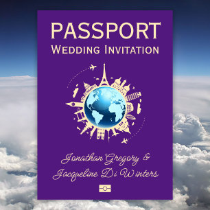 Custom Fun Globe Destination Passport Wedding Invitation