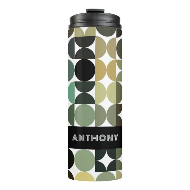 Custom Fun Gray Green Mustard Taupe Brown Pattern Thermal Tumbler (Front)
