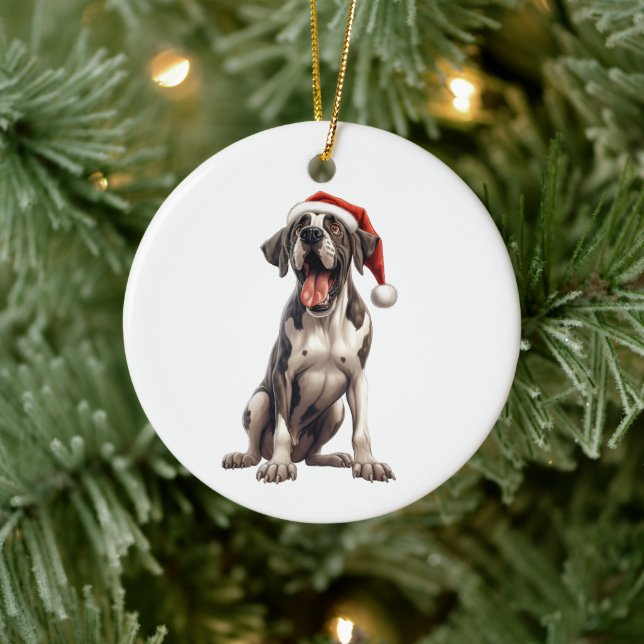 Custom Fun Great Dane Christmas Dog Ceramic Ornament (Tree)