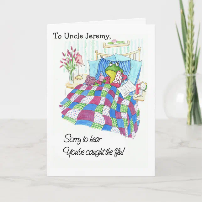 Custom Fun Green Frog Get Well Soon from 'Flu Card | Zazzle