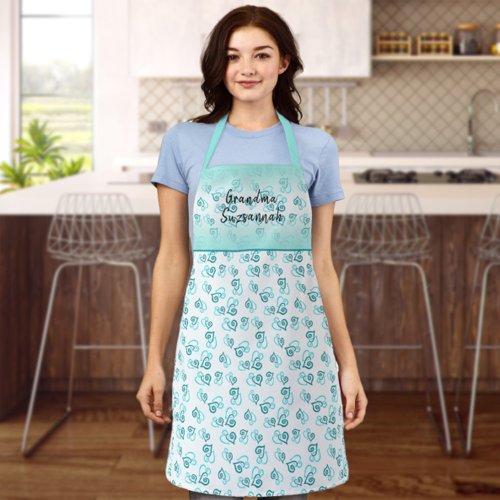 Custom Fun Green Linked Heart Pattern Custom Apron