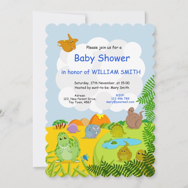 CUSTOM, fun Jurassic cute dinosaur cartoon design: Invitation (Front)