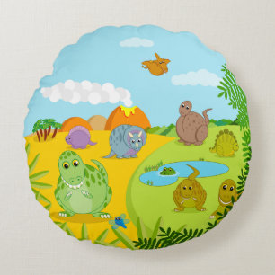 CUSTOM, fun Jurassic cute dinosaur cartoon design: Round Pillow