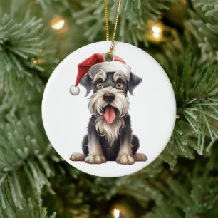 Custom Fun Miniature Schnauzer Christmas Dog Ceramic Ornament