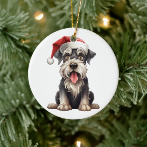 Custom Fun Miniature Schnauzer Christmas Dog  Ceramic Ornament