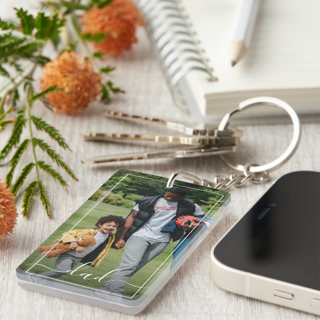 Custom Fun Modern Unique Simple Dad Text Keychain (Front Right)
