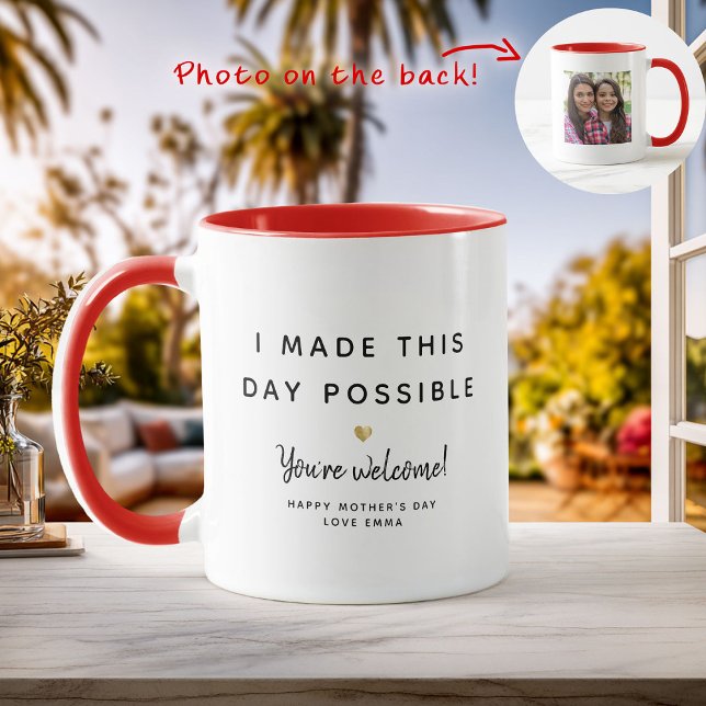 Custom Fun Mother's Day Photo Humor Gold Heart Mug (Creator Uploaded)