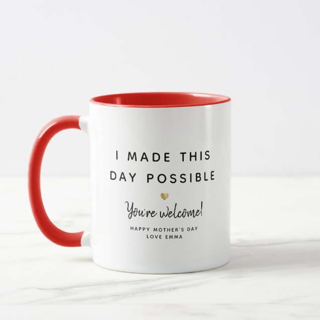 Custom Fun Mother's Day Photo Humor Gold Heart Mug (Left)