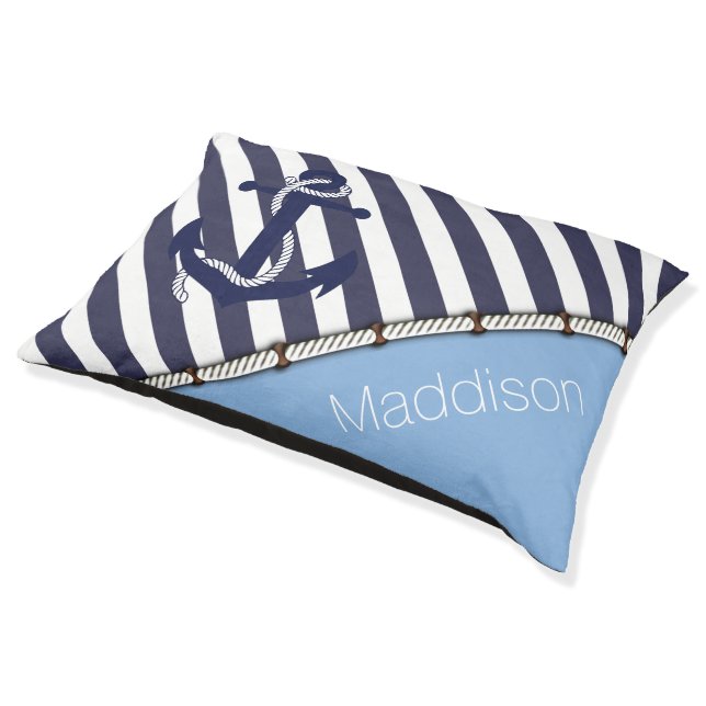 Custom Fun Nautical Anchor Chic Stripes Pattern Pet Bed (Angled)