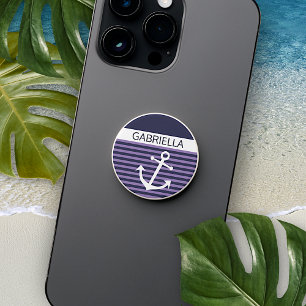 Custom Fun Navy Blue White Lavender Purple Striped PopSocket