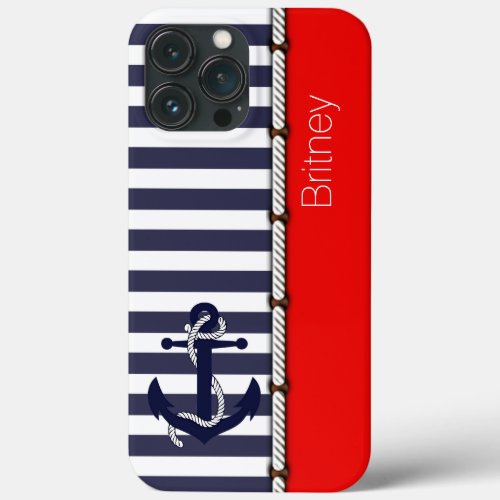 Custom Fun Navy Blue White Stripe Bright Red iPhone 13 Pro Max Case