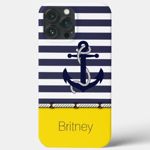 Custom Fun Navy Blue White Stripe Summer Yellow iPhone 13 Pro Max Case