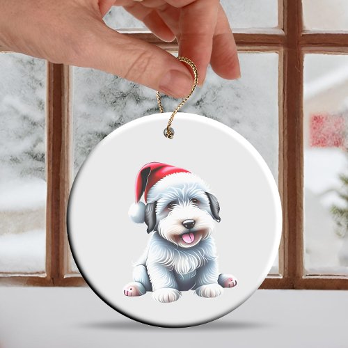 Custom Fun Old English Sheepdog Christmas Dog Ceramic Ornament