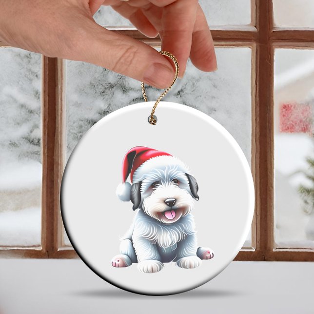 Custom Fun Old English Sheepdog Christmas Dog Ceramic Ornament (Creator Uploaded)