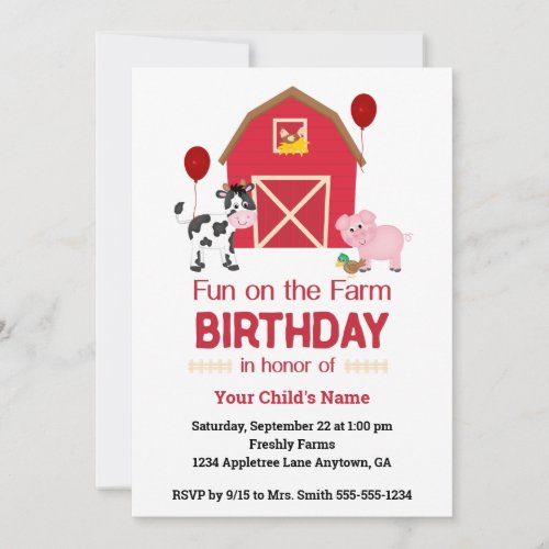 Custom Fun on the Farm Birthday with Animals Invitation