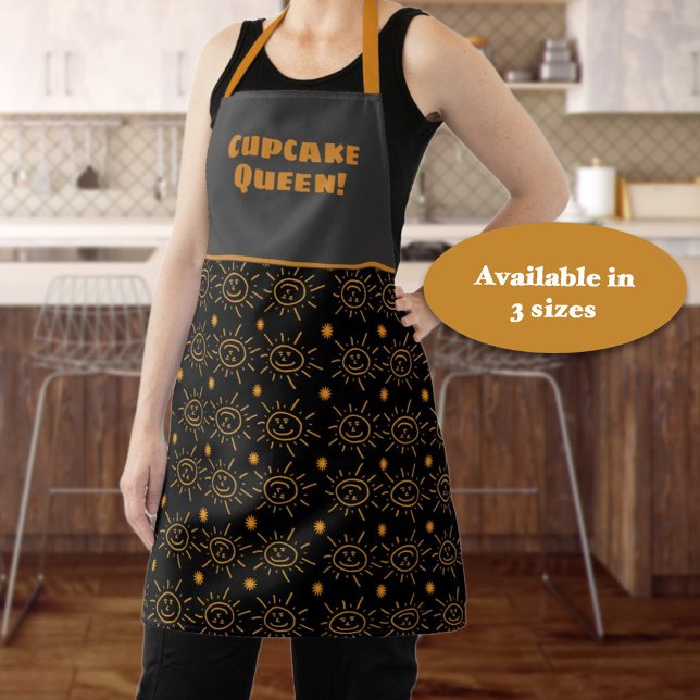 Custom Fun Orange Hand Drawn Sun Pattern Custom Apron (Where given as a gift or personalized for you, this sunshine aprons offers a lot of smiles. )