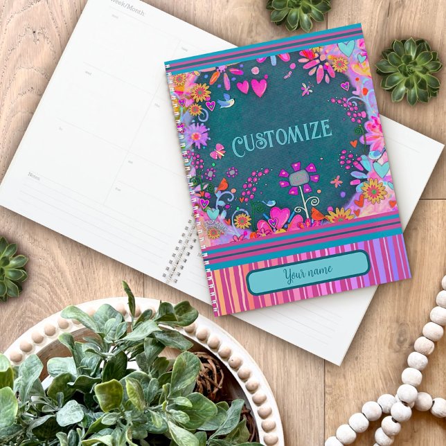 Custom Fun Personalized Name Pretty Floral Stripe  Planner (Creator Uploaded)