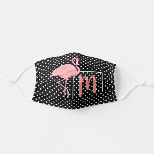 Custom Fun Pink Flamingo White Polka Dots On Black Adult Cloth Face Mask