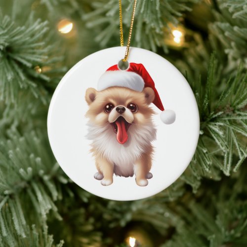 Custom Fun Pomeranian Christmas Dog  Ceramic Ornament