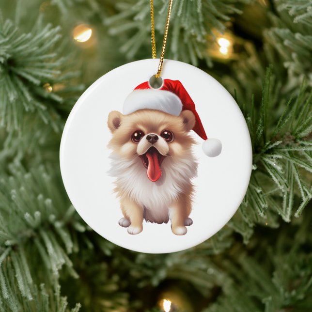 Custom Fun Pomeranian Christmas Dog  Ceramic Ornament (Tree)