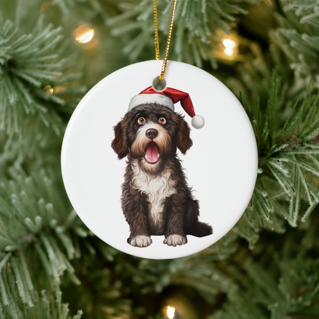 Custom Fun Portuguese Water Dog Ceramic Ornament (Tree)