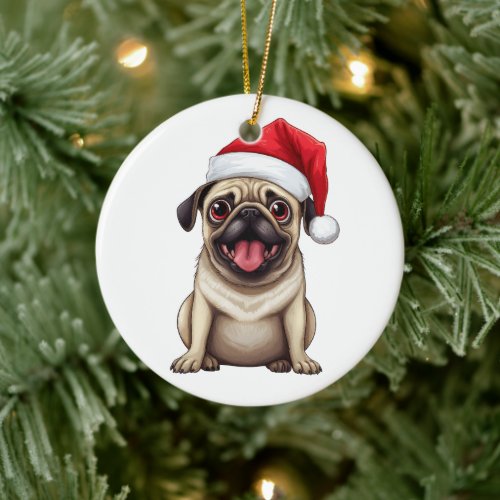 Custom Fun Pug Dog Ceramic Ornament