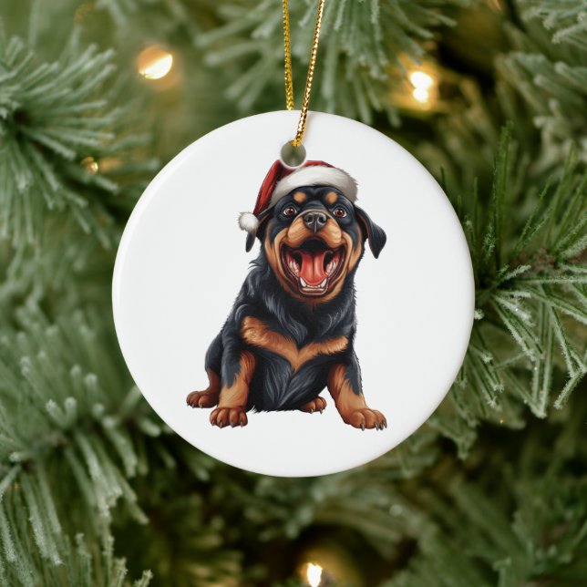 Custom Fun Rottweiler Christmas Dog Breed  Ceramic Ornament (Tree)