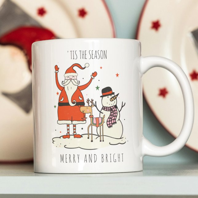 Custom Fun Santa Snowman Reindeer Christmas Hygge  Two-Tone Coffee Mug (Creator Uploaded)