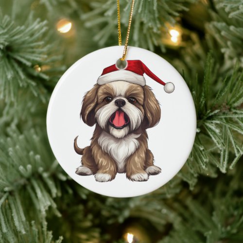 Custom Fun Shi Tzu Christmas Dog Breed  Ceramic Ornament