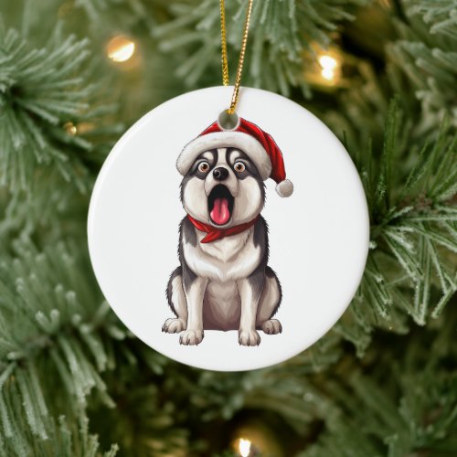 Custom Fun Siberian Husky Christmas Dog  Ceramic Ornament