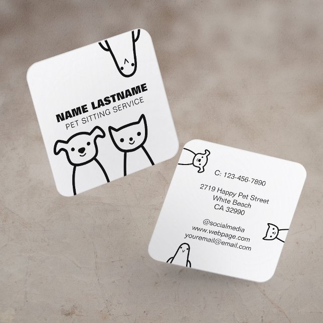Custom Fun Simple Cute Dog Cat Bird Pet Service Square Business Card (Creator Uploaded)
