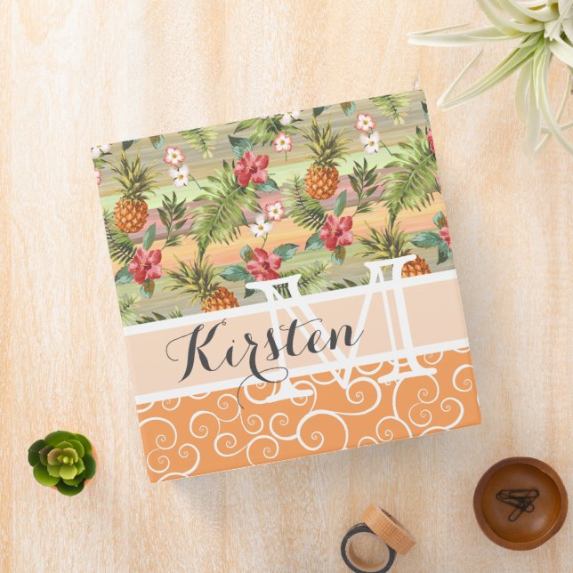 Custom Fun Tropical Pineapple Fruit Floral Pattern Binder (In Situ)