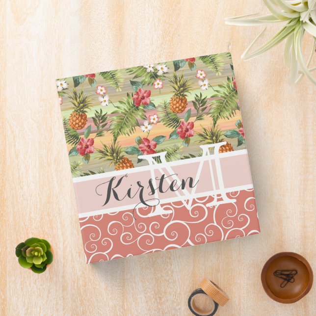 Custom Fun Tropical Pineapple Fruit Floral Pattern Binder (In Situ)