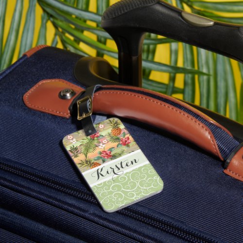 Custom Fun Tropical Pineapple Fruit Flower Pattern Luggage Tag
