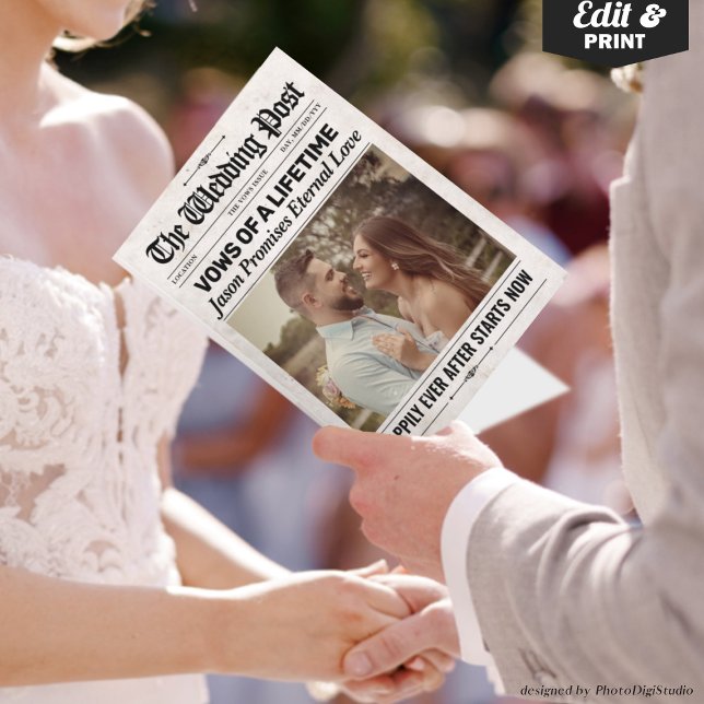 Custom Fun Vows Wedding Newspaper Wedding Vows Card (Custom Fun Vows Wedding Newspaper Wedding Vows Card)