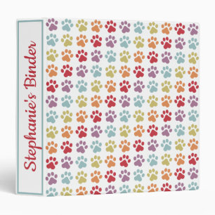 Custom Fun White Rainbow Color Paw Print Pattern 3 Ring Binder