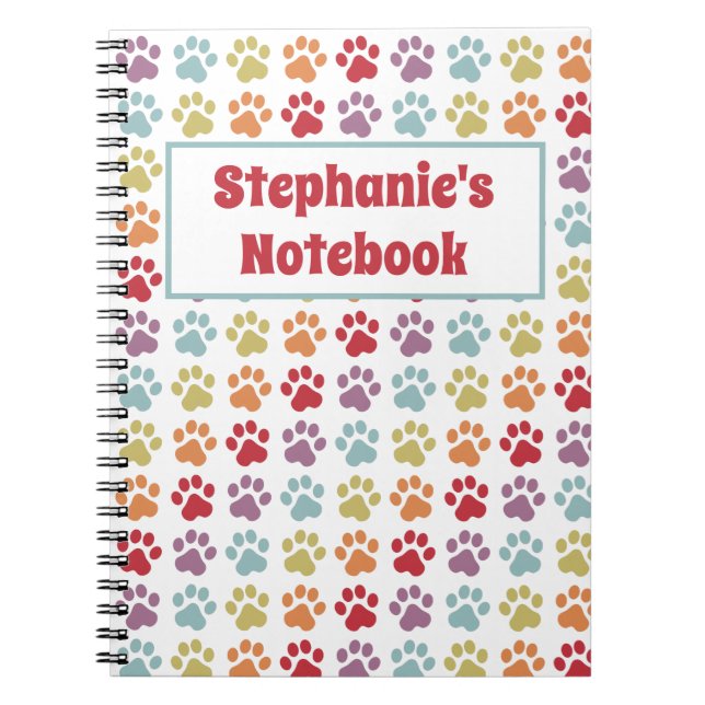 Custom Fun White Rainbow Color Paw Print Pattern Notebook (Front)