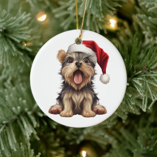 Custom Fun Yorkshire Terrier Christmas Dog  Ceramic Ornament