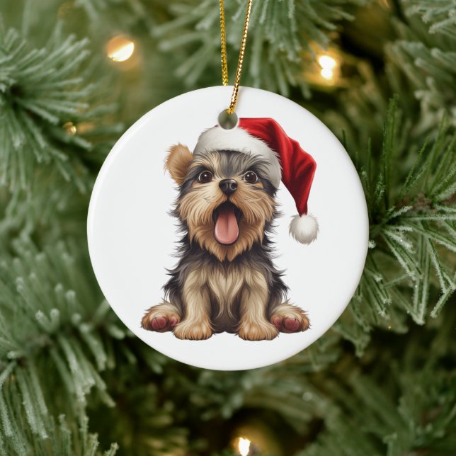 Custom Fun Yorkshire Terrier Christmas Dog  Ceramic Ornament (Tree)