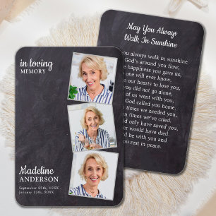 Custom Funeral 3 Photo Memorial Prayer Cards