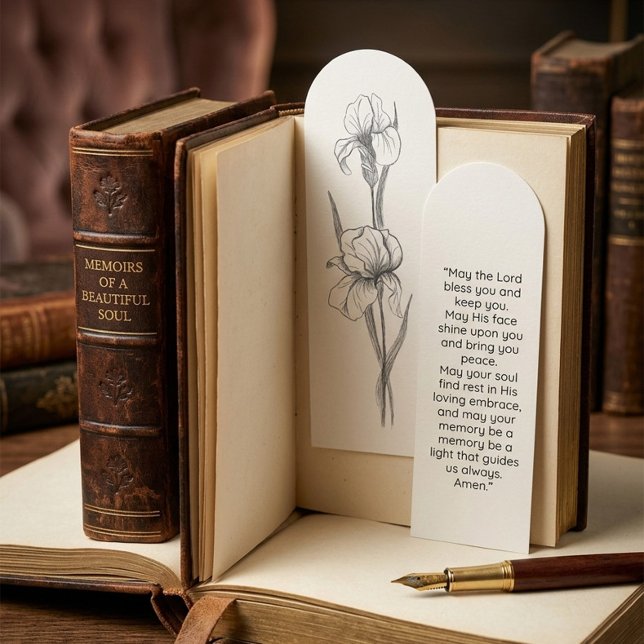 Custom Funeral Bookmark with Hand-Drawn Iris  (Creator Uploaded)