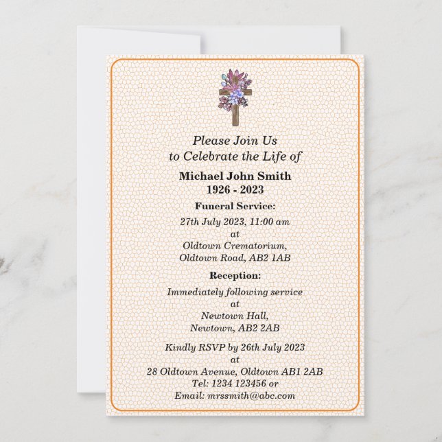 Custom Funeral Floral Cross Ceremony Invitation (Front)