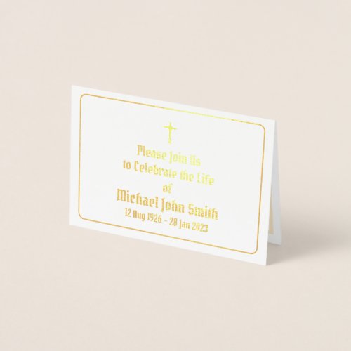Custom Funeral Gold Foil Cross Ceremony Invitation