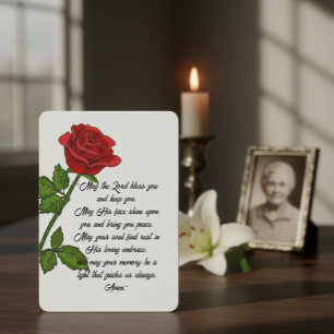 Custom Funeral Memorial Card with Prayer and Rose