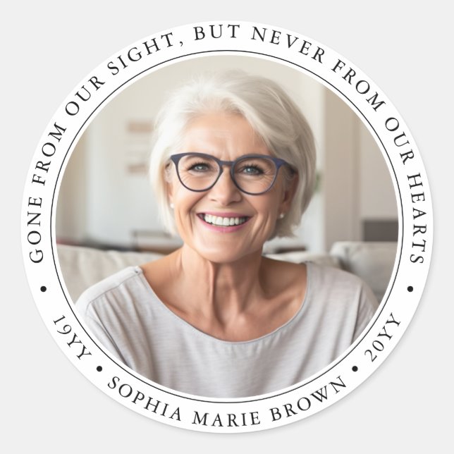 Custom Funeral Sympathy Remembrance Memorial Photo Classic Round Sticker (Front)
