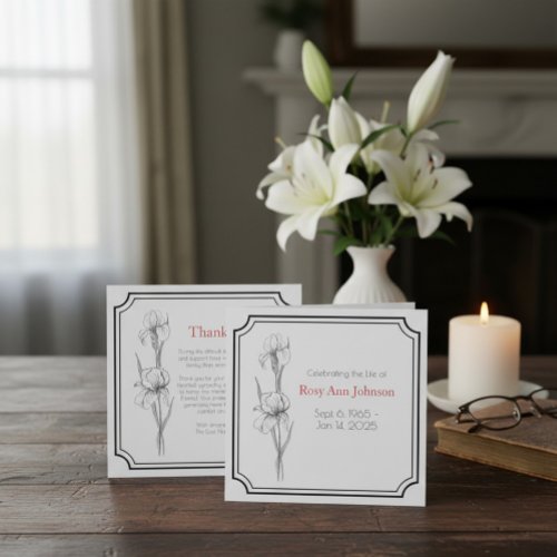 Custom Funeral Thank You Card with Iris Flowers