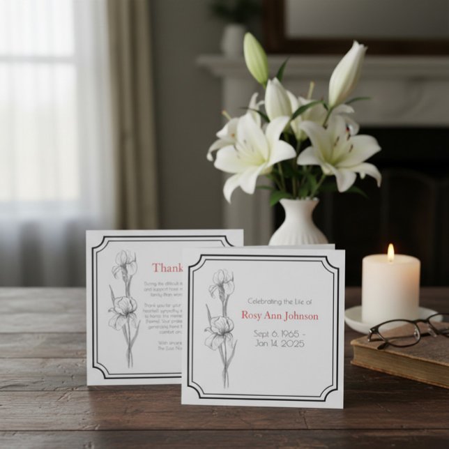 Custom Funeral Thank You Card with Iris Flowers (Creator Uploaded)
